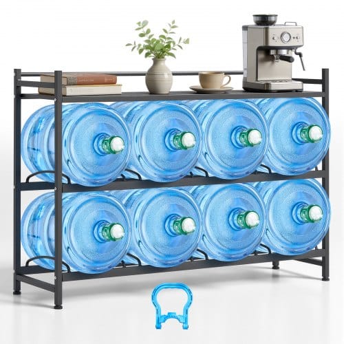 de2FSHJJSBDLZ8T4DPTY4001V02Fgoods_img-v12Fwater-jug-holder-m100-1.2.jpg Trijų pakopų keturių eilių vandens butelių stovas 11 l ir 19 l talpai, lentyna 8 buteliams su viršutiniu padėklu biurui ir namams - Image 1
