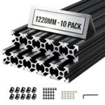 Juodas aliuminio profilis 2020 T-Slot 1220 mm, 10 vnt. rinkinys