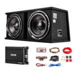 Automobilinis žemų dažnių garsiakalbis 1200 W RMS su stiprintuvu ir laidų rinkiniu